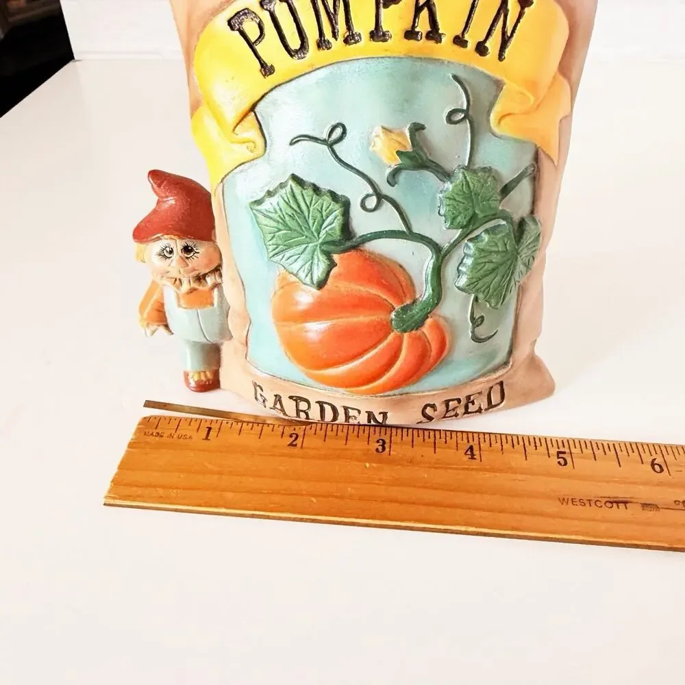 Vintage Pumpkin Garden Seed Scarecrow Halloween Planter Vase Decor Hand Painted